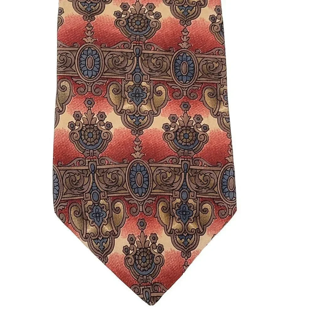 Vtg Oscar de la Renta Silk Tie Old World‎ Necktie Geometric Designer Silky USA